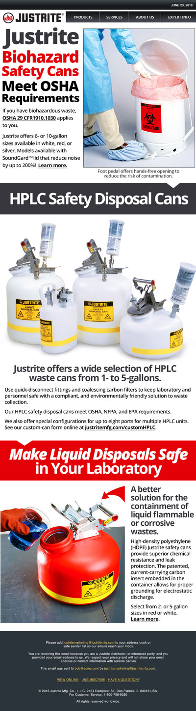 Justrite Safety Cans Email Blast